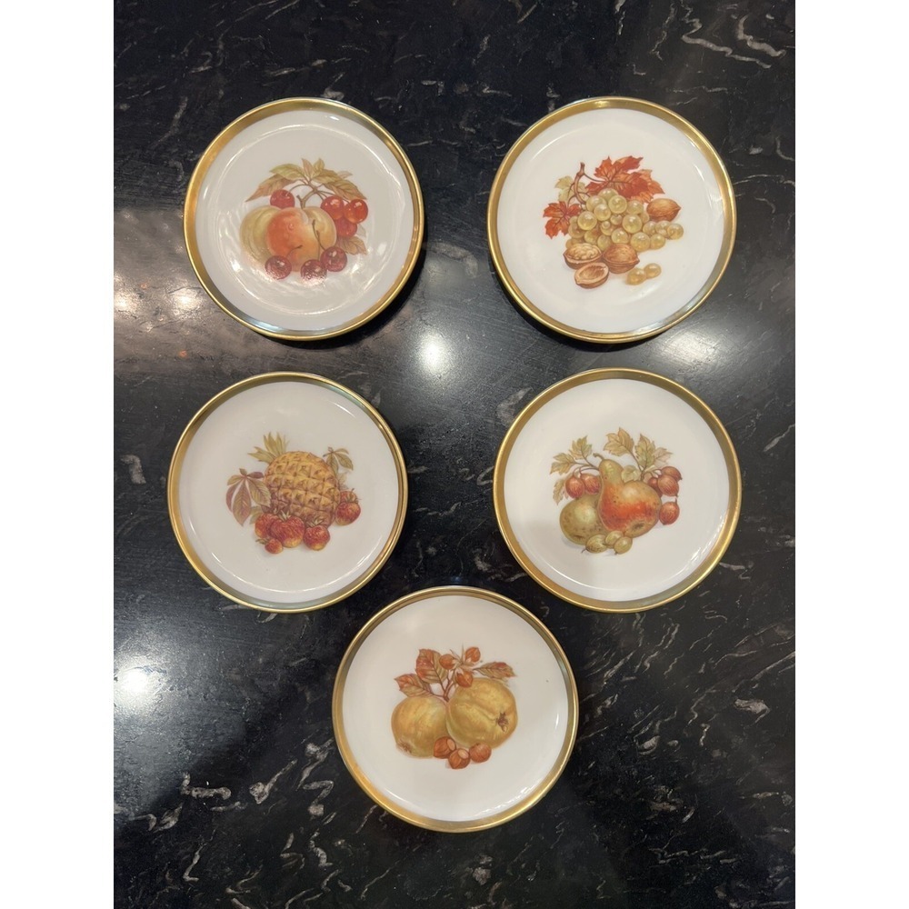 5 Vintage Echt Cobalt Bavaria Schumann Arzberg E&R "Bountiful" Coasters 3.75"
